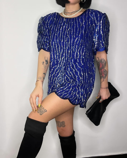 Maglia paillettes blu