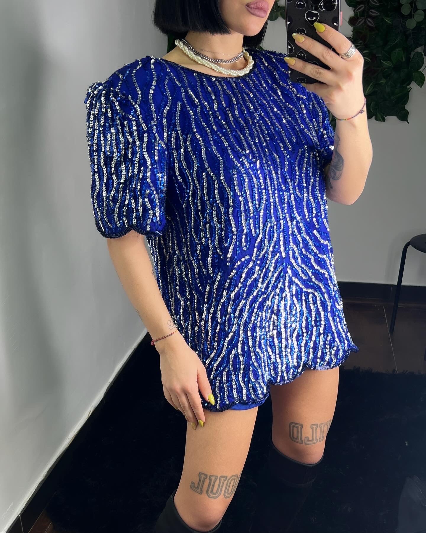 Maglia paillettes blu