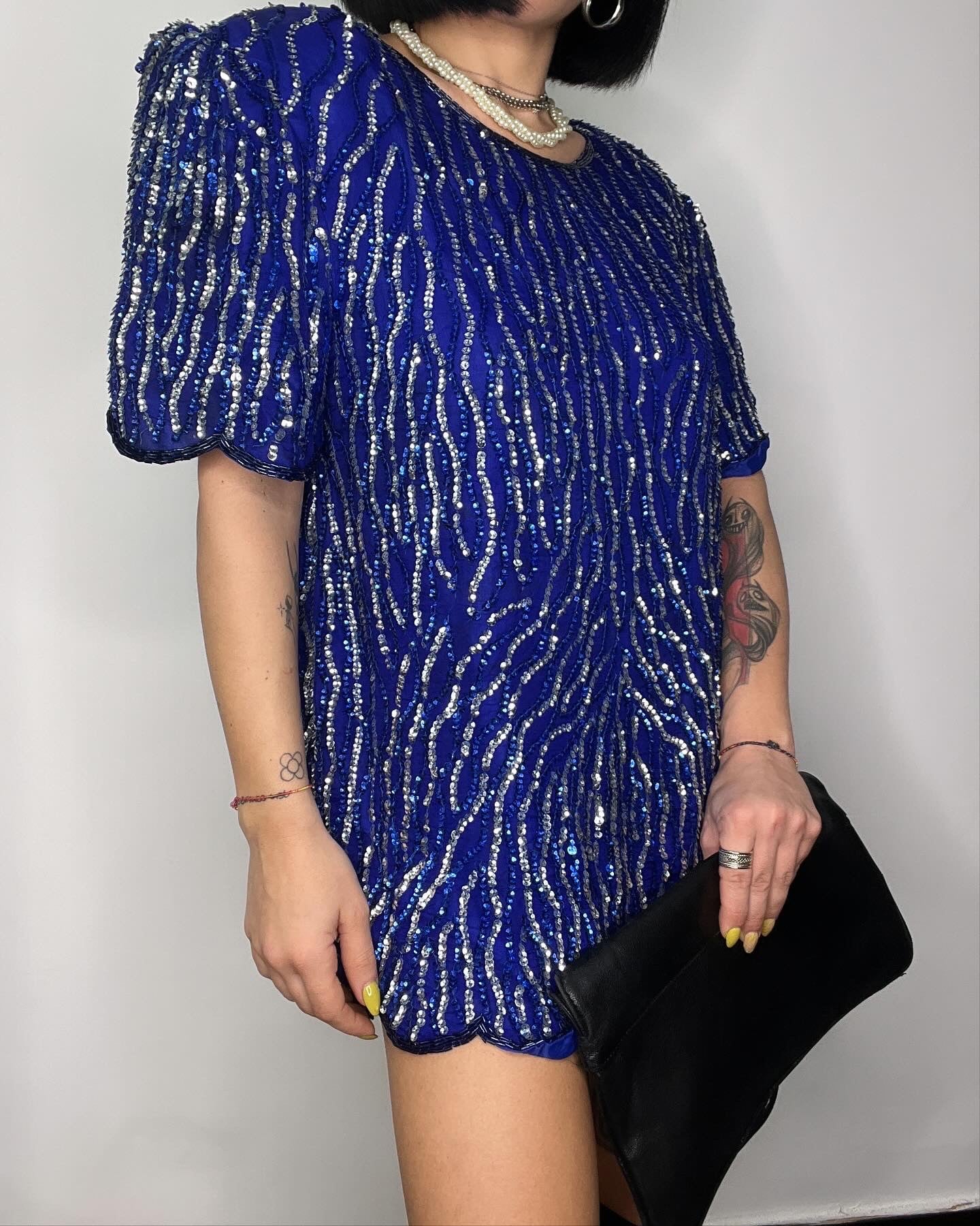 Maglia paillettes blu